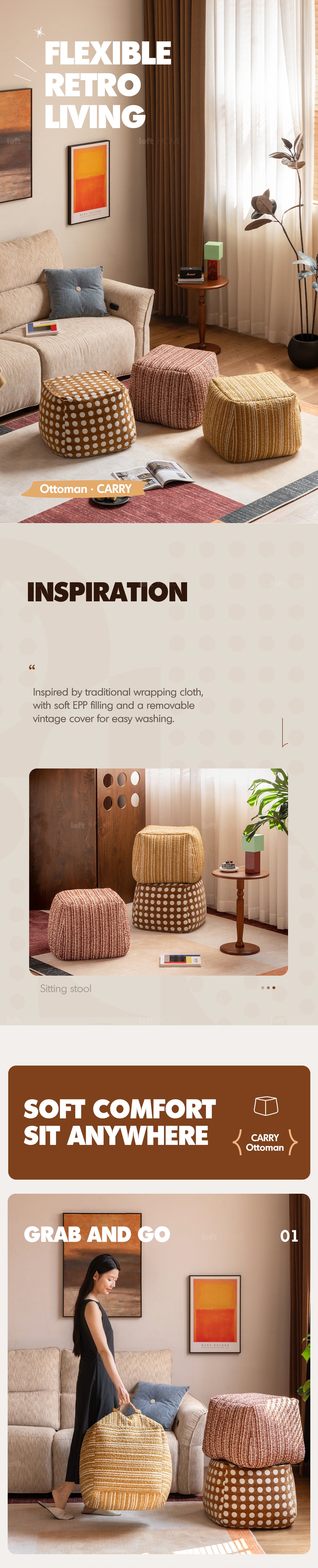 Cream Boucle Fabric Ottoman CARRY More Details and Instruction