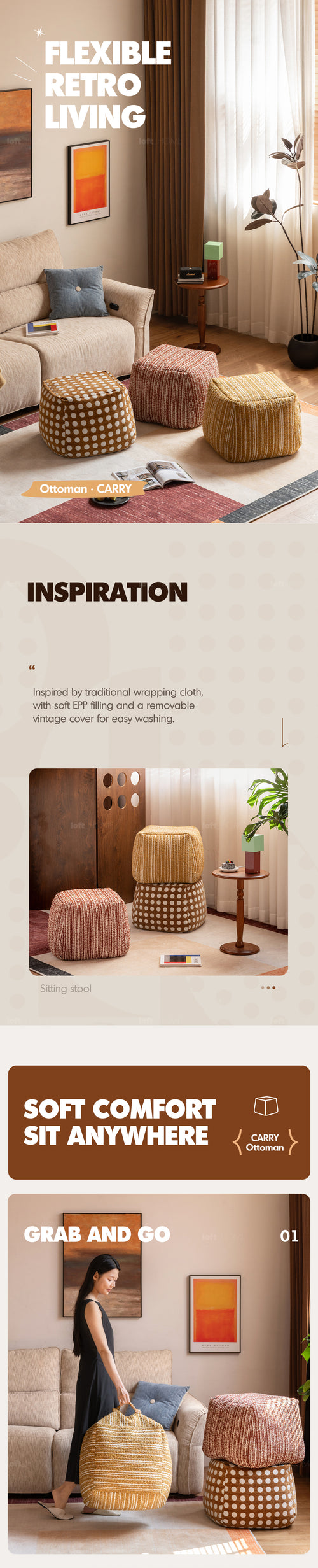 Cream Boucle Fabric Ottoman CARRY Good to Know Preview-1