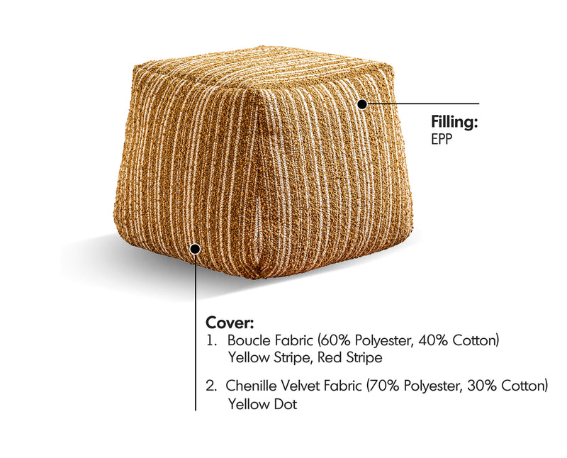 Cream Boucle Fabric Ottoman CARRY Material Details Chart