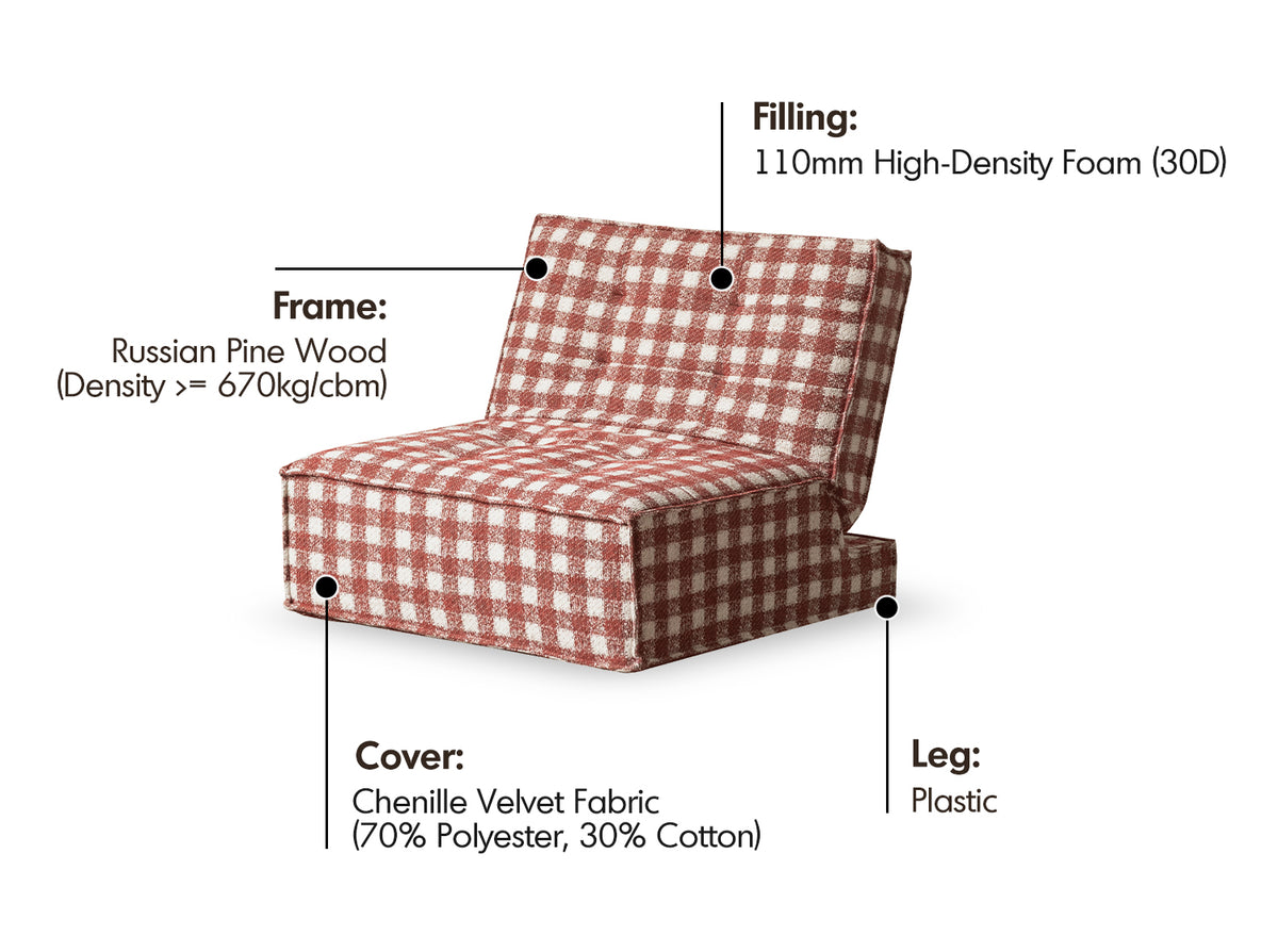 Bauhaus Chenille Velvet Fabric 1 Seater Sofa Bed DRIFT Material Details Chart