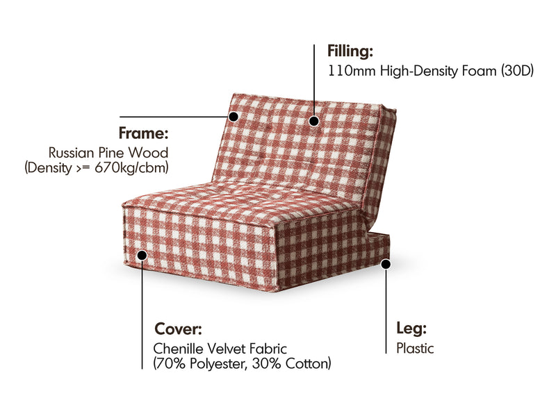 Bauhaus Chenille Velvet Fabric 1 Seater Sofa Bed DRIFT Material Details Chart
