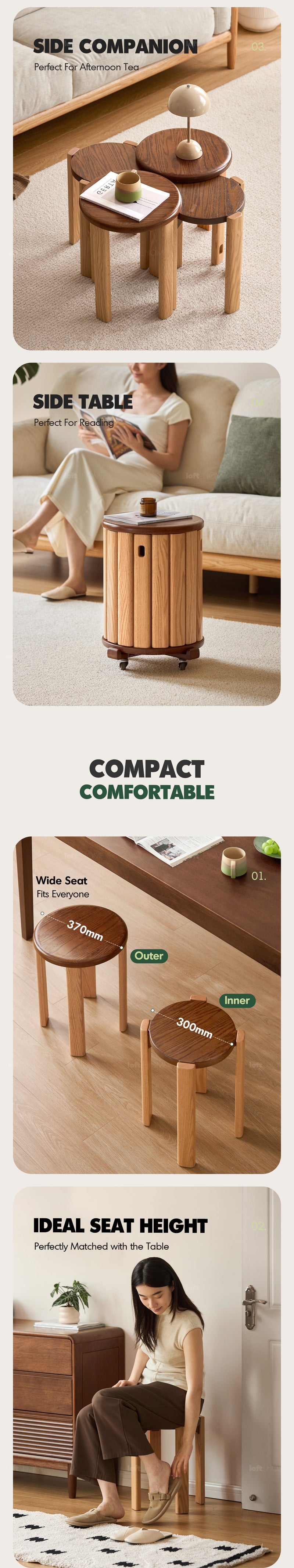 Scandinavian Oak Wood Stackable Stool With Wheels FRIDAY More Details and Instruction_3