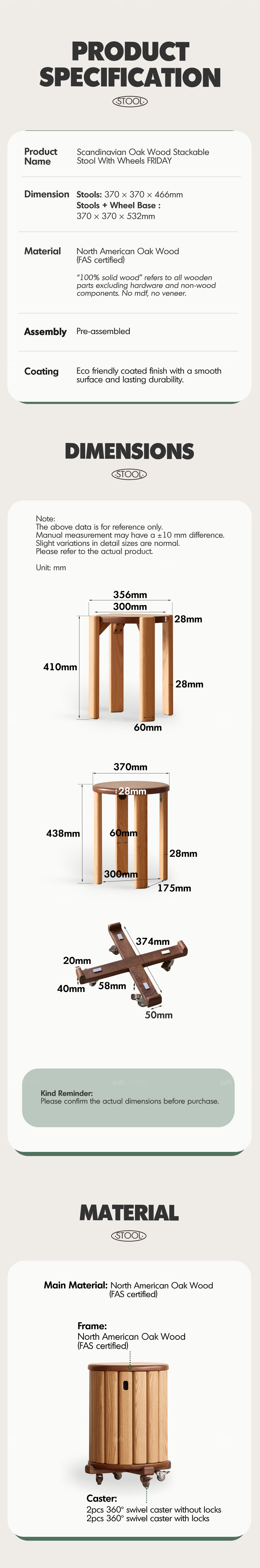 Scandinavian Oak Wood Stackable Stool With Wheels FRIDAY More Details and Instruction_6