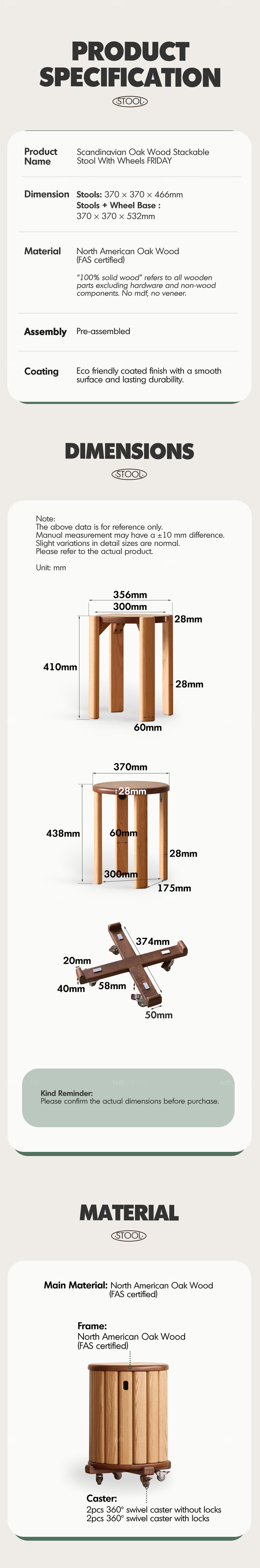 Scandinavian Oak Wood Stackable Stool With Wheels FRIDAY More Details and Instruction_6