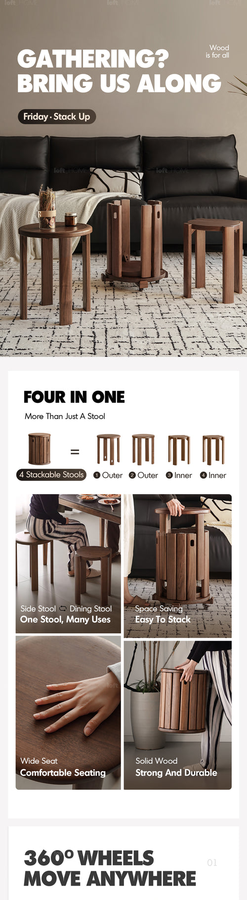 Japandi Rubber Wood Stackable Stool With Wheels FRIDAY Good to Know Preview-1