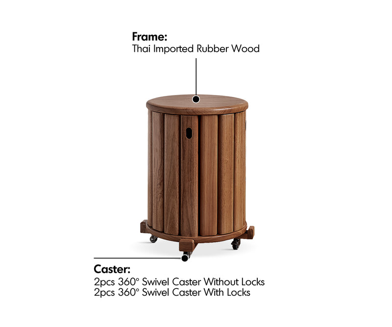 Japandi Rubber Wood Stackable Stool With Wheels FRIDAY Material Details Chart