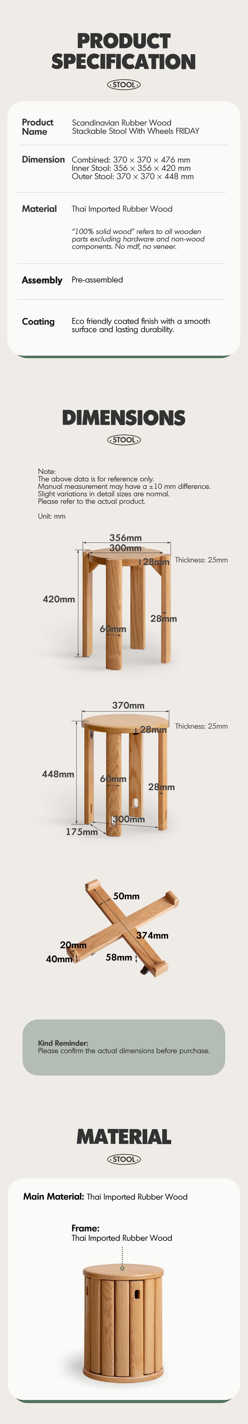 Scandinavian Rubber Wood Stackable Stool With Wheels FRIDAY More Details and Instruction_5