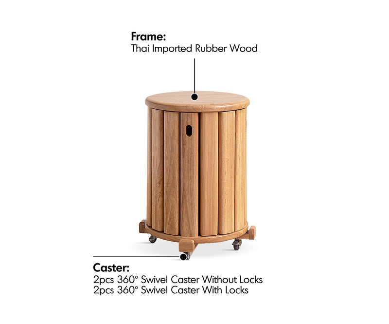Scandinavian Rubber Wood Stackable Stool With Wheels FRIDAY Material Details Chart