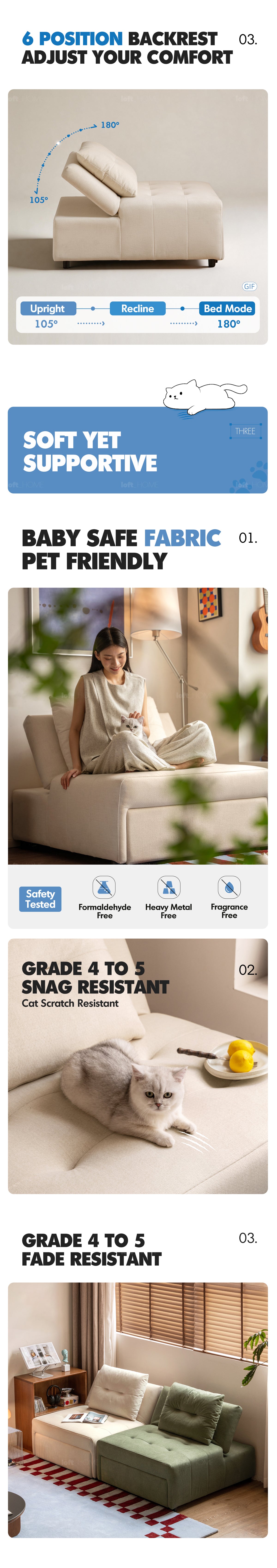 Modern Cat Scratch Resistant Fabric 1 Seater Sofa Bed MACARON More Details and Instruction_5