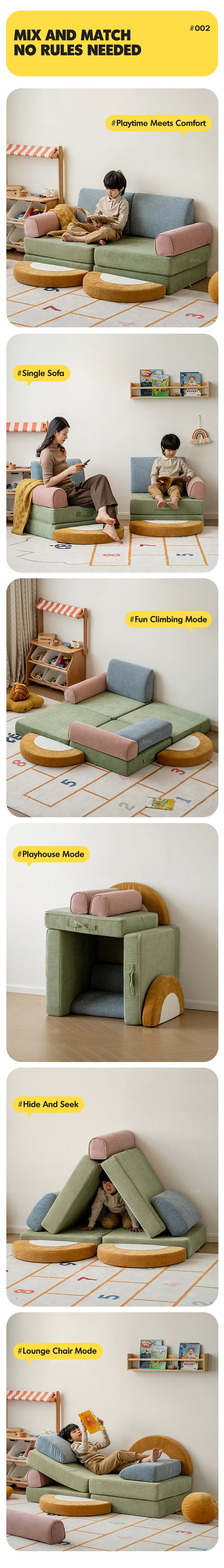 Contemporary Chenille Velvet Fabric Kids Modular Sofa BLOCK More Details and Instruction_2