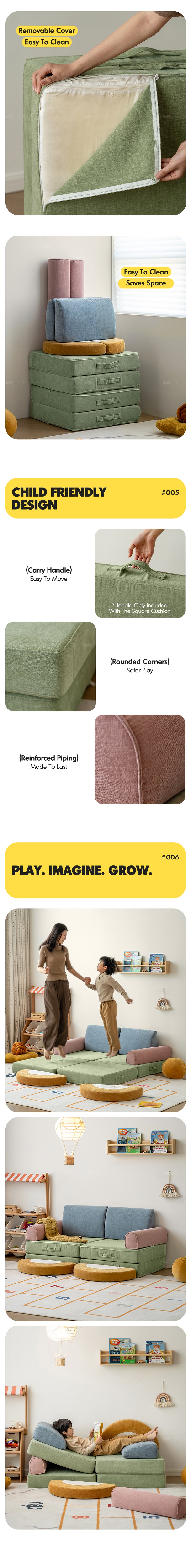Contemporary Chenille Velvet Fabric Kids Modular Sofa BLOCK More Details and Instruction_4