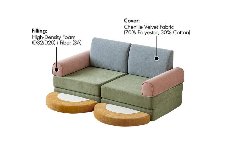 Contemporary Chenille Velvet Fabric Kids Modular Sofa BLOCK Material Details Chart