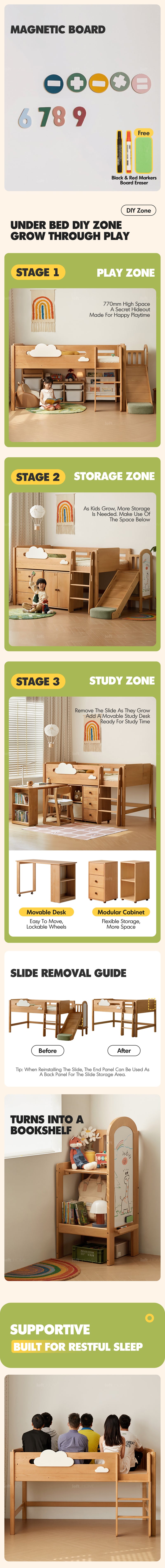 Scandinavian Beech Wood Kids Storage Bed With Slide And Study Desk CLOUD More Details and Instruction_3