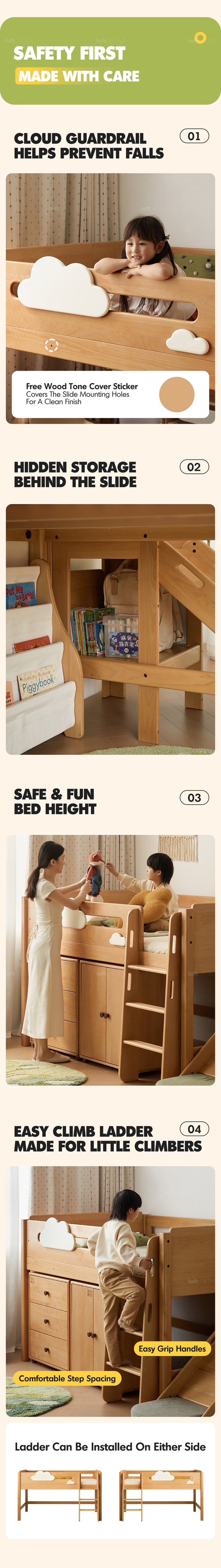 Scandinavian Beech Wood Kids Storage Bed With Slide And Study Desk CLOUD More Details and Instruction_6