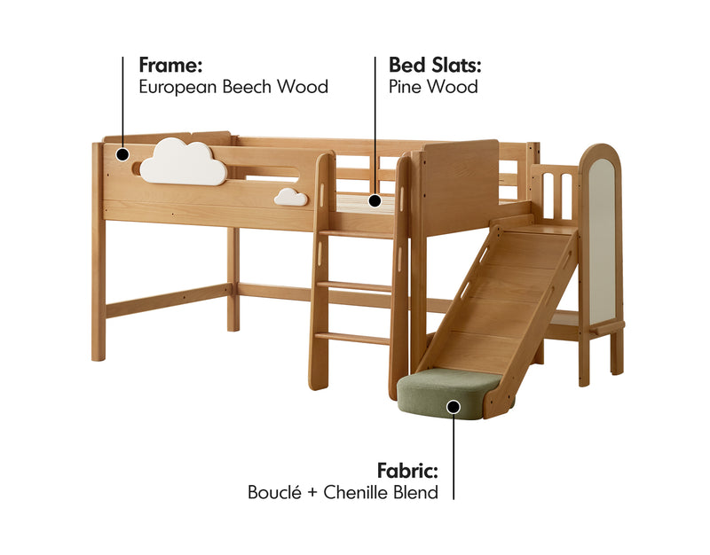 Scandinavian Beech Wood Kids Storage Bed With Slide And Study Desk CLOUD Material Details Chart