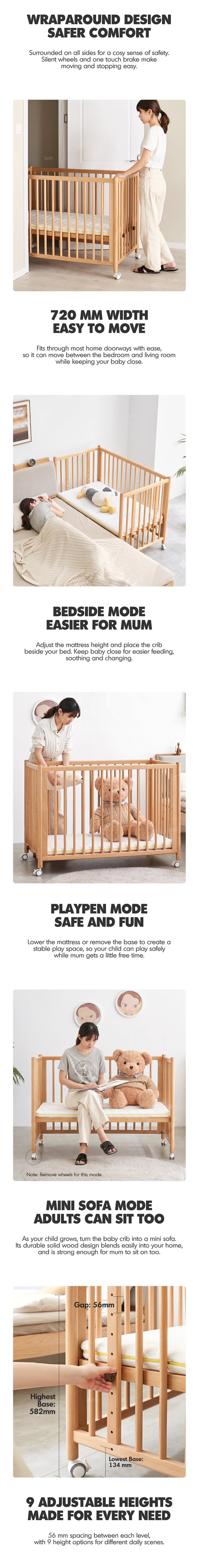 Scandinavian Beech Wood Bed Side Baby Crib With Wheels EMBER Good to Know - 2