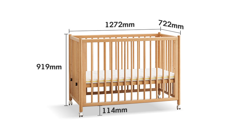 Scandinavian Beech Wood Bed Side Baby Crib With Wheels EMBER Size Chart