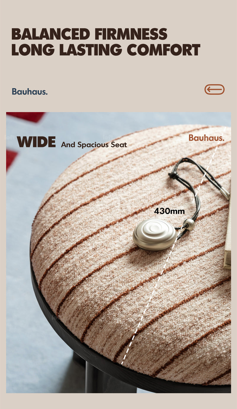 Bauhaus Ash Wood Boucle Fabric Stool ORBIT More Details and Instruction_4