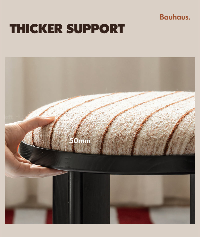 Bauhaus Ash Wood Boucle Fabric Stool ORBIT More Details and Instruction_6