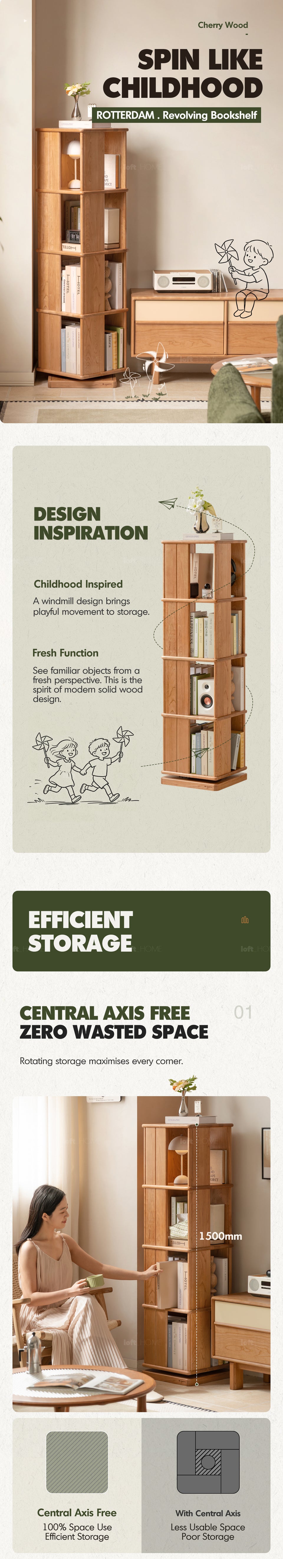 Scandinavian Cherry Wood Revolving Bookshelf ROTTERDAM More Details and Instruction