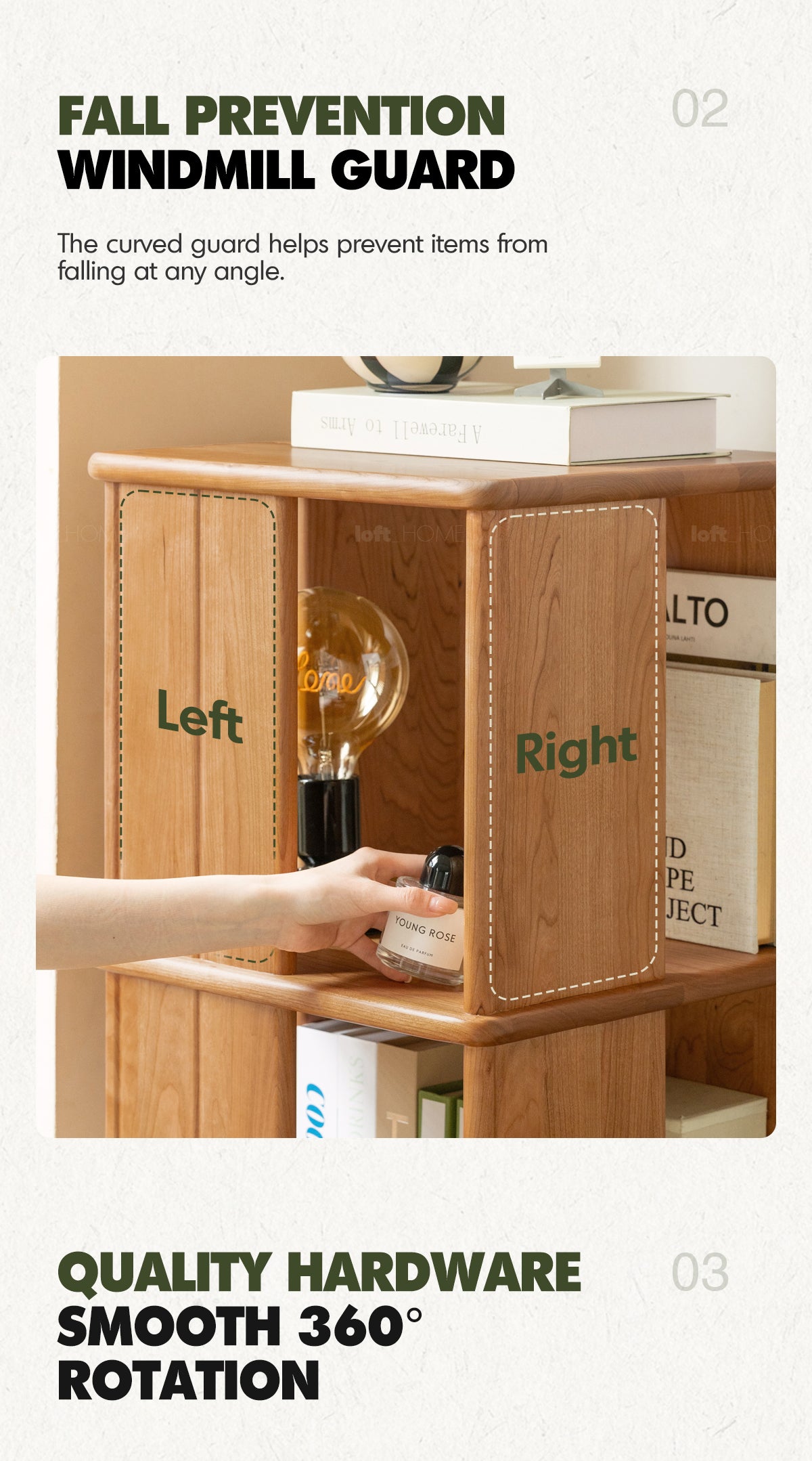 Scandinavian Cherry Wood Revolving Bookshelf ROTTERDAM More Details and Instruction_3