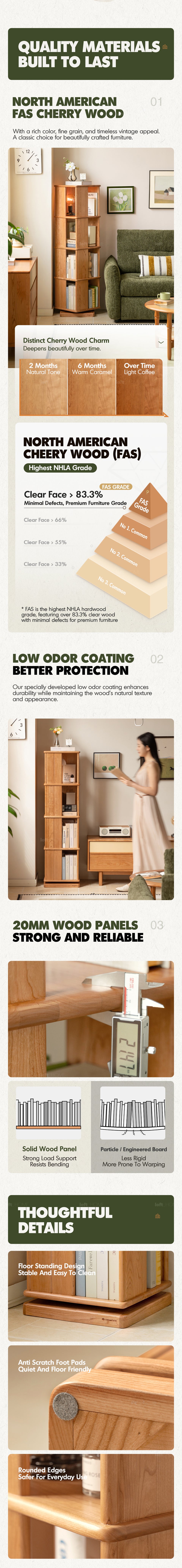 Scandinavian Cherry Wood Revolving Bookshelf ROTTERDAM More Details and Instruction_7