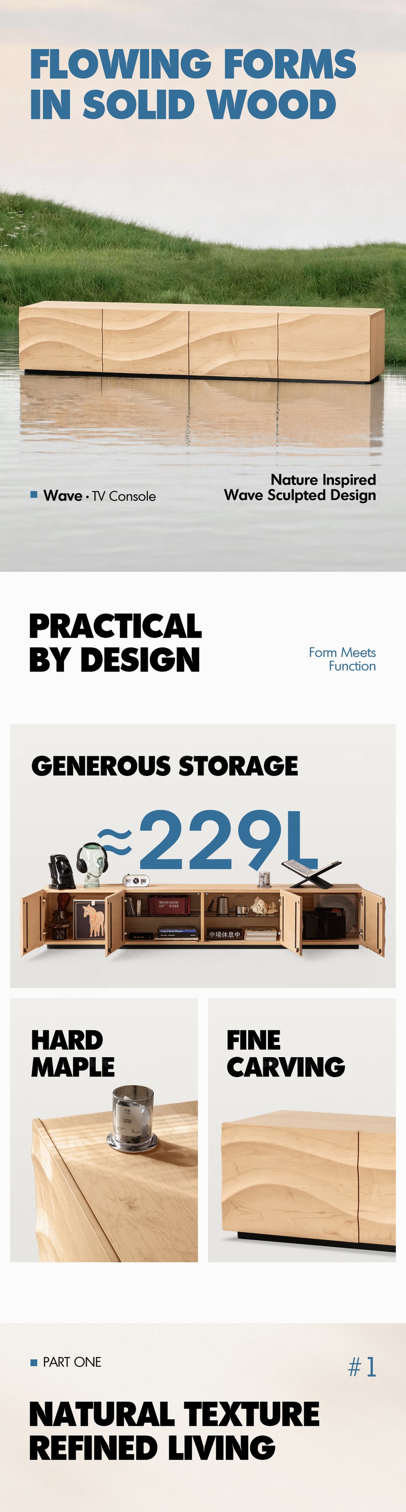 Scandinavian Oak Wood TV Console WAVE More Details and Instruction