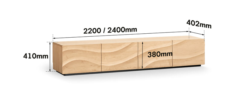 Scandinavian Oak Wood TV Console WAVE Size Chart