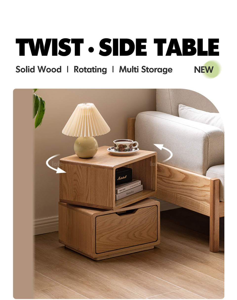 Scandinavian Oak Wood Revolving Side Table TWIST More Details and Instruction
