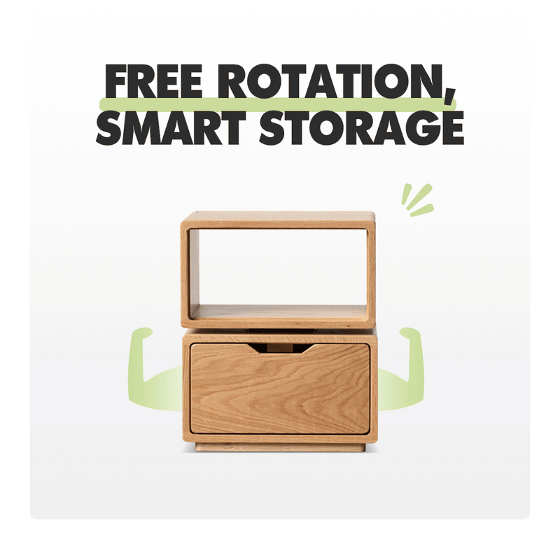 Scandinavian oak wood revolving side table twist in real life style.