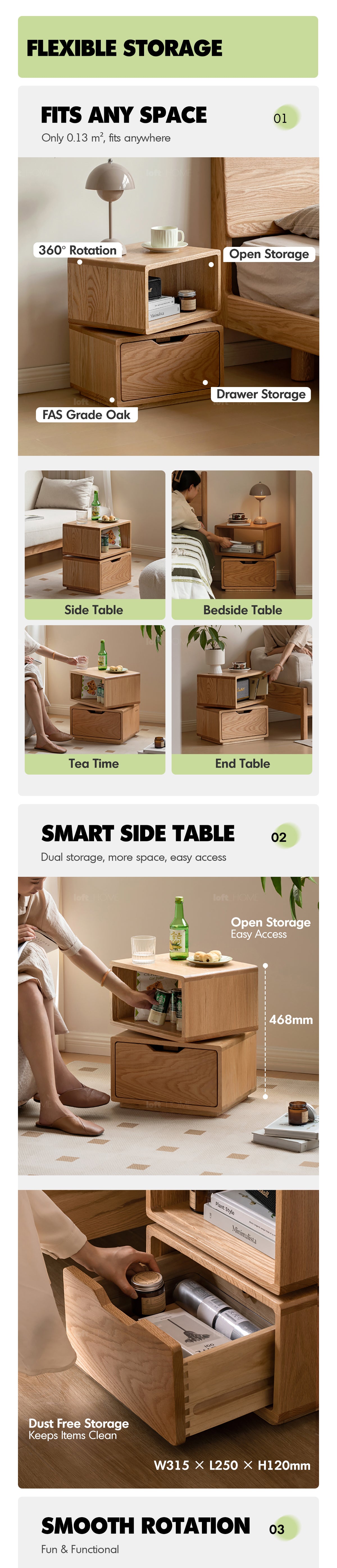 Scandinavian Oak Wood Revolving Side Table TWIST More Details and Instruction_3