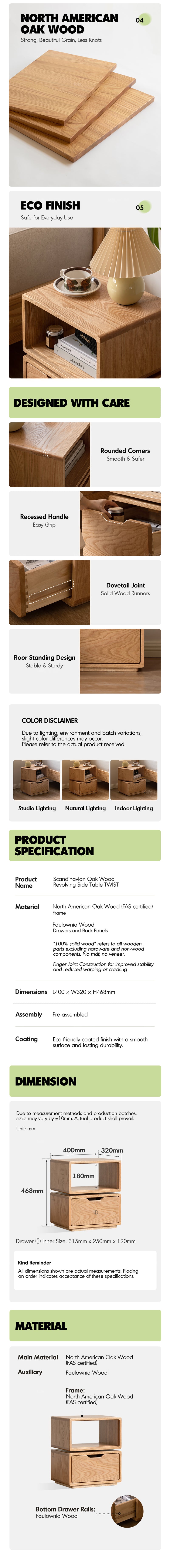 Scandinavian Oak Wood Revolving Side Table TWIST More Details and Instruction_5