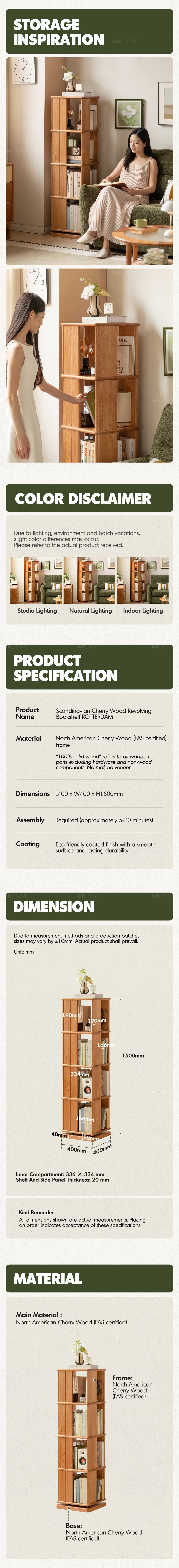 Scandinavian Cherry Wood Revolving Bookshelf ROTTERDAM More Details and Instruction_8
