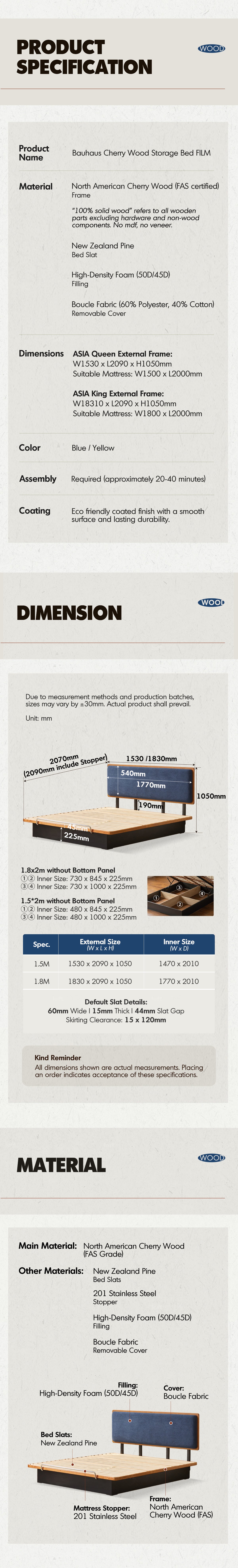 Bauhaus Cherry Wood Storage Bed FILM More Details and Instruction_5