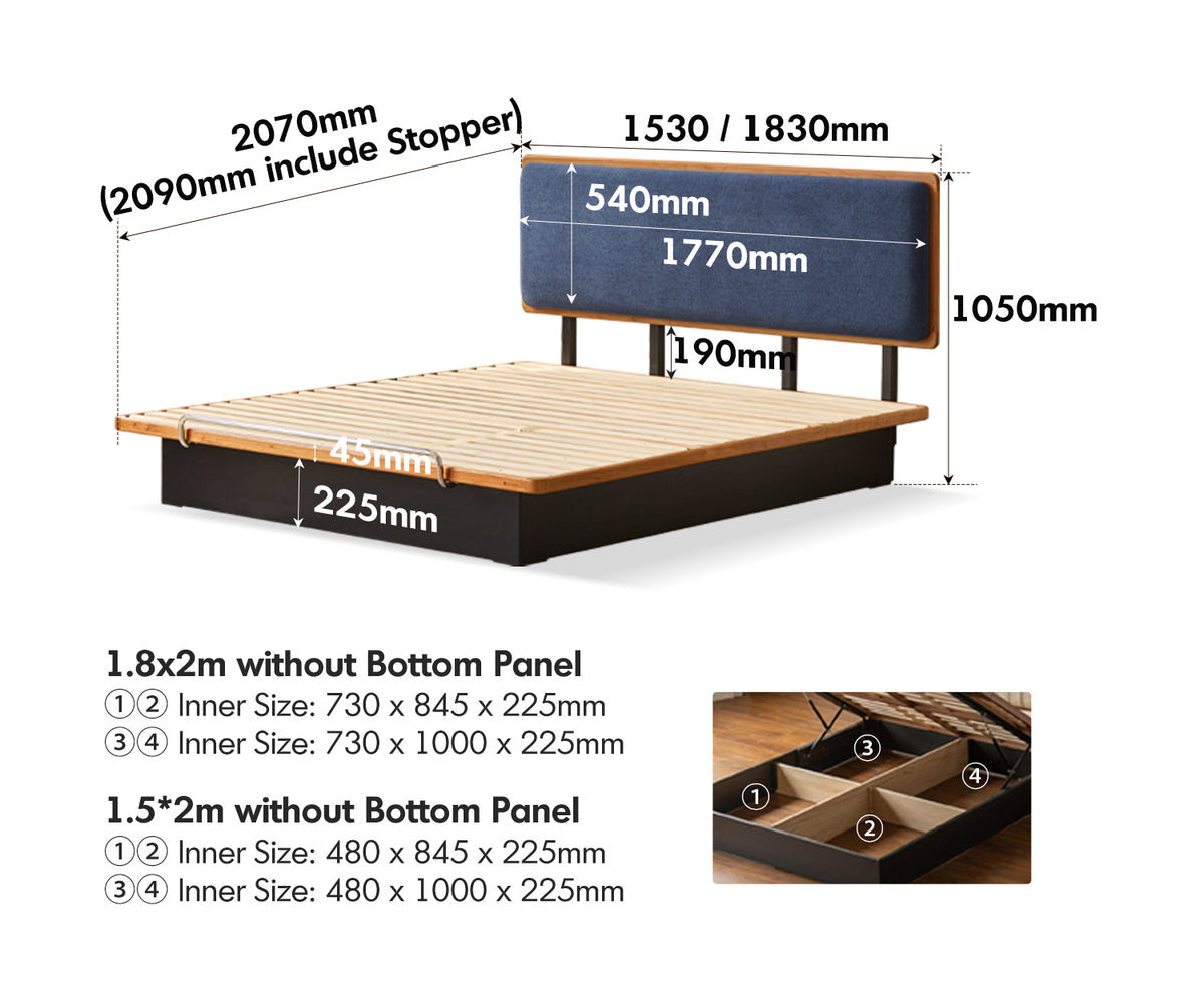 Bauhaus Cherry Wood Storage Bed FILM Size Chart