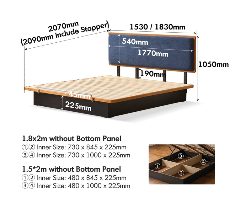 Bauhaus Cherry Wood Storage Bed FILM Size Chart