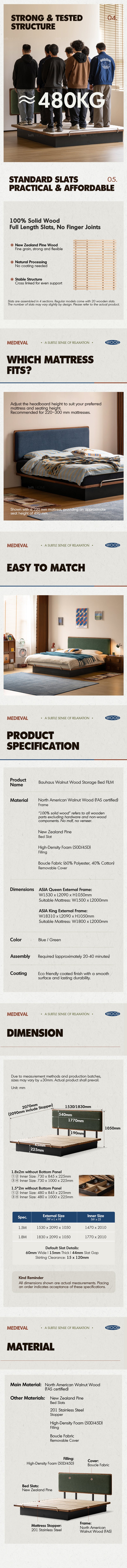 Bauhaus Walnut Wood Storage Bed FILM More Details and Instruction_4