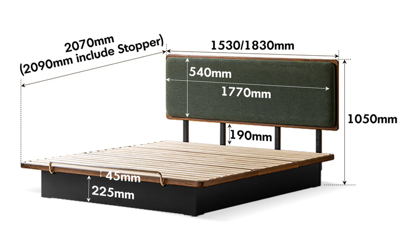 Bauhaus Walnut Wood Storage Bed FILM Size Chart