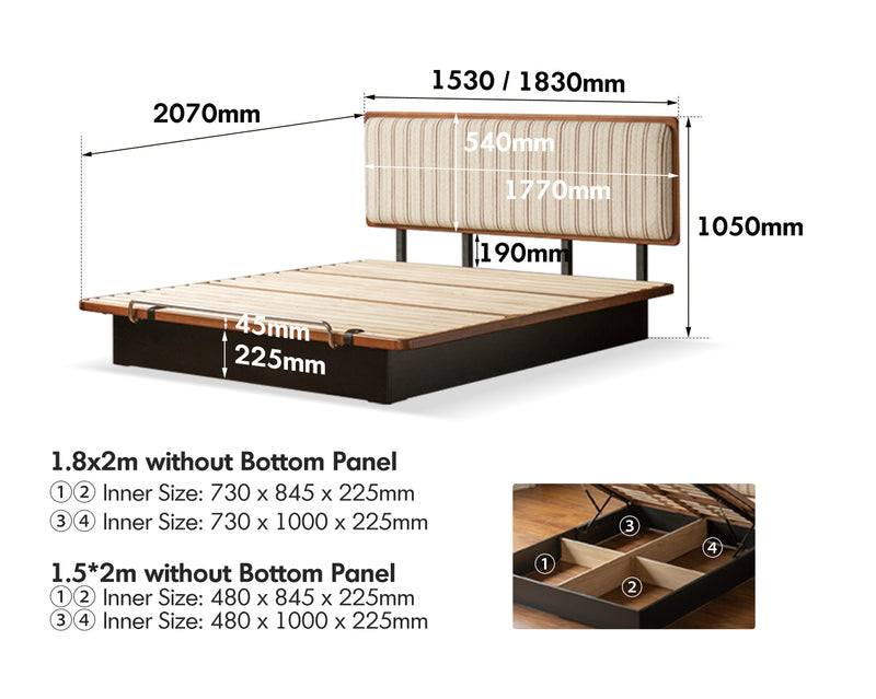 Bauhaus Boxwood Storage Bed FILM Size Chart