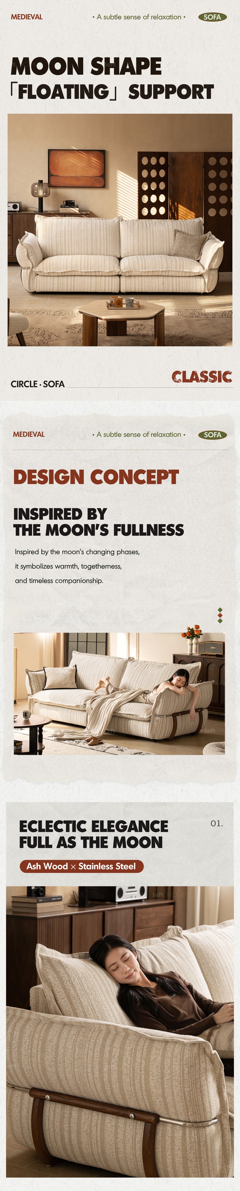 Cream Boucle Fabric 3 Seater Sofa CIRCLE More Details and Instruction