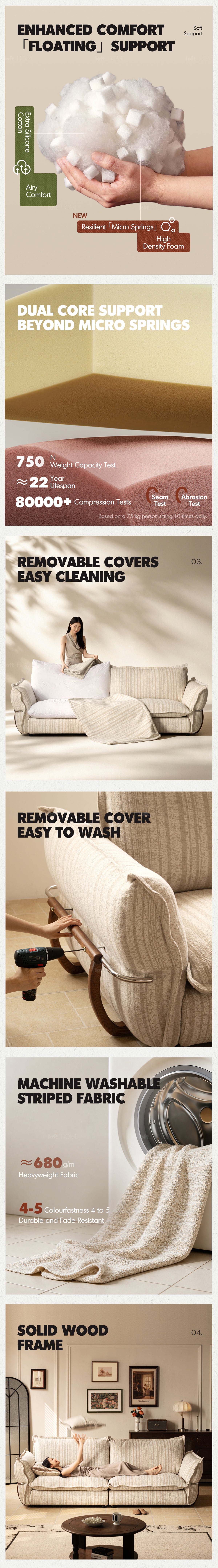 Cream Boucle Fabric 4 Seater Sofa CIRCLE More Details and Instruction_3