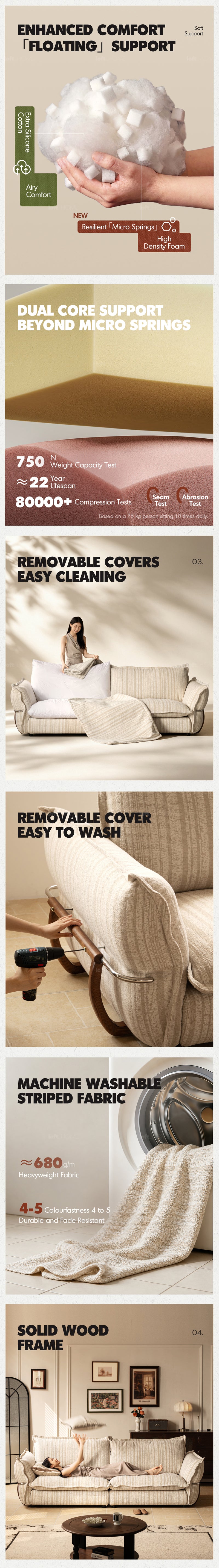 Cream Boucle Fabric 3 Seater Sofa CIRCLE More Details and Instruction_3