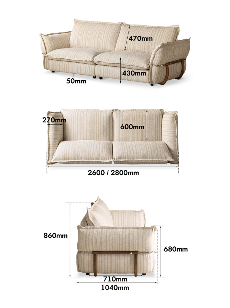 Cream Boucle Fabric 4 Seater Sofa CIRCLE Size Chart