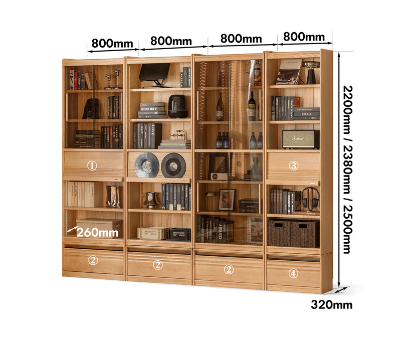 Scandinavian Ash Wood Bookshelf GALLERY Size Chart