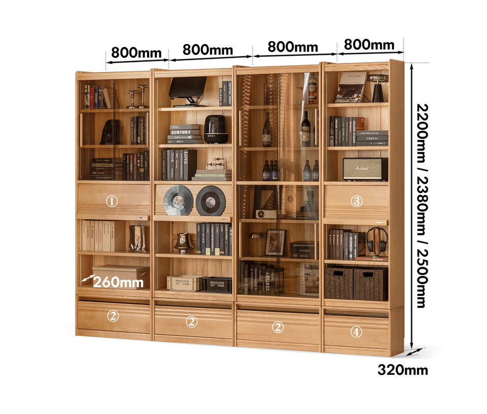 Scandinavian Ash Wood Bookshelf GALLERY Size Chart