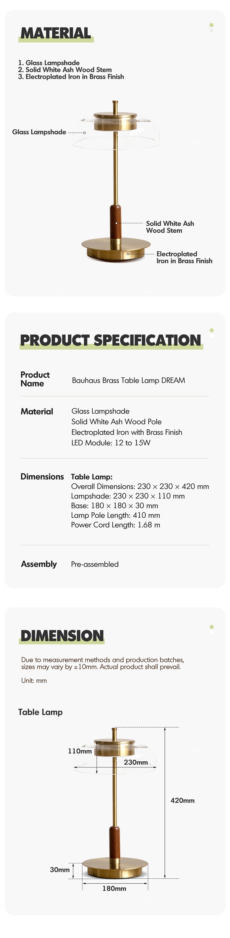 Bauhaus Brass Table Lamp DREAM More Details and Instruction_5