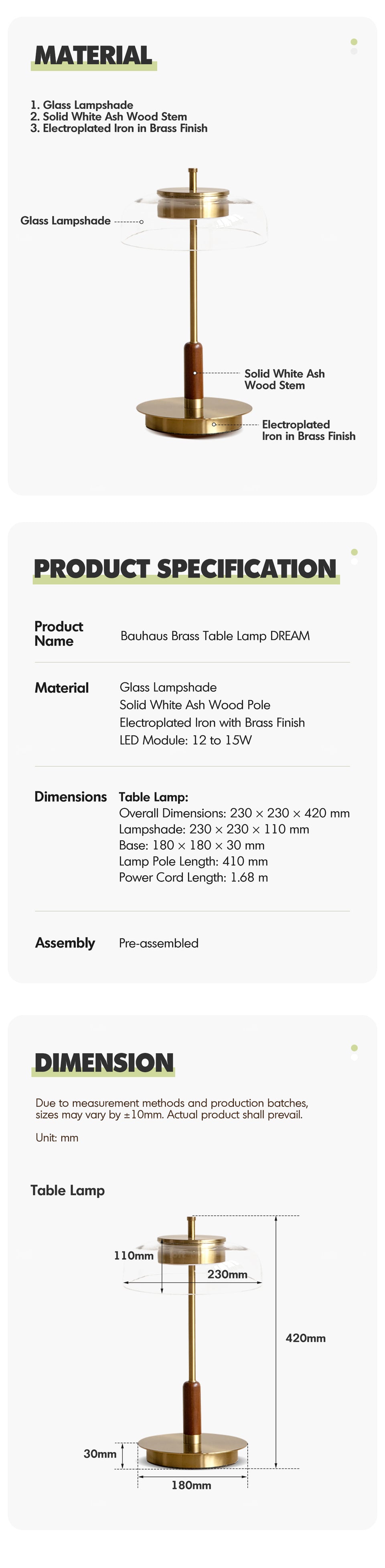 Bauhaus Brass Table Lamp DREAM More Details and Instruction_5