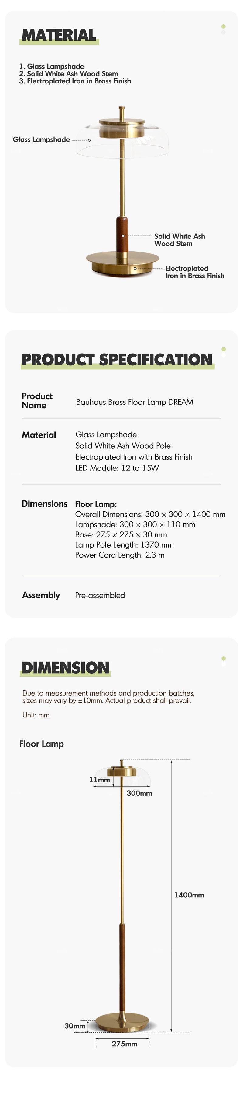 Bauhaus Brass Floor Lamp DREAM More Details and Instruction_5
