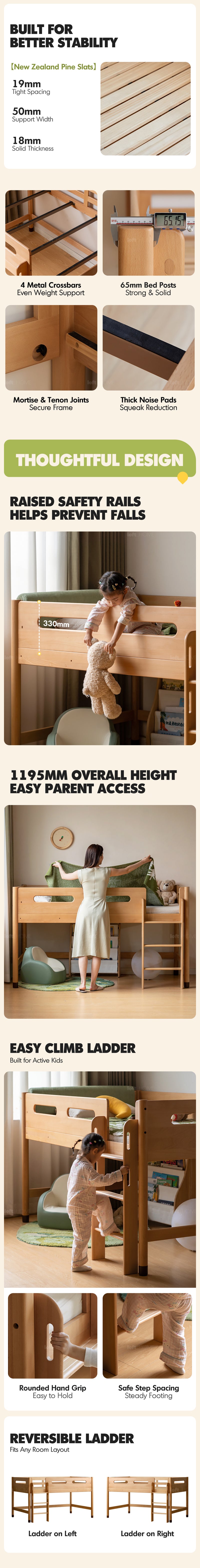 Scandinavian Beech Wood Kids Storage Bed With Study Desk MATCHSTICK More Details and Instruction_5
