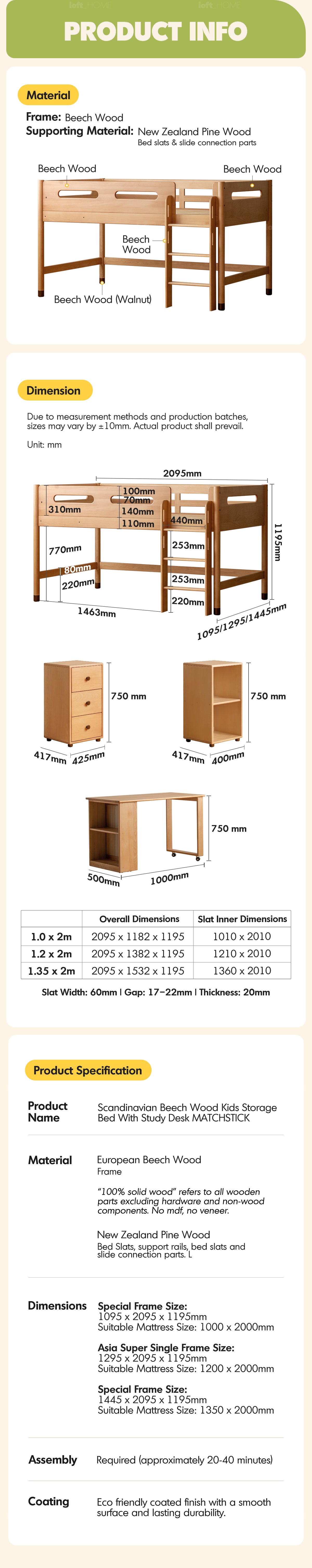 Scandinavian Beech Wood Kids Storage Bed With Study Desk MATCHSTICK More Details and Instruction_7